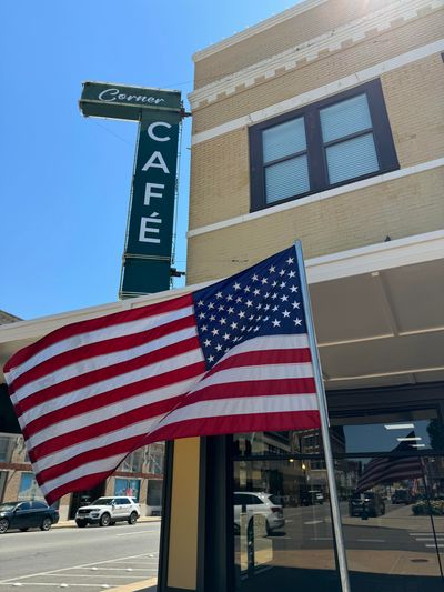 Corner Cafe exterior with vintage sign